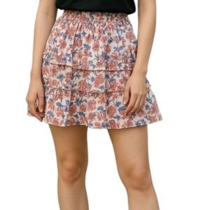 Kendall+Kylie Pink Purple Floral Ruffle Flouncy Ruched Waist A-Line Mini Skirt M
